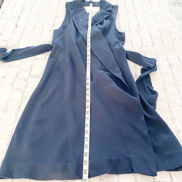 Anthro Chic Navy Blue Linen Blend Longline Vest Sleeveles Minimalist Layering - Picture 12 of 12